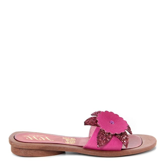 HH Made in Italy Fuschia Leather Giant Glitter Flower Sandal