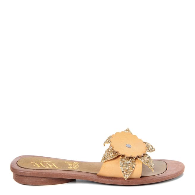 HH Made in Italy Yellow Leather Giant Glitter Flower Sandal