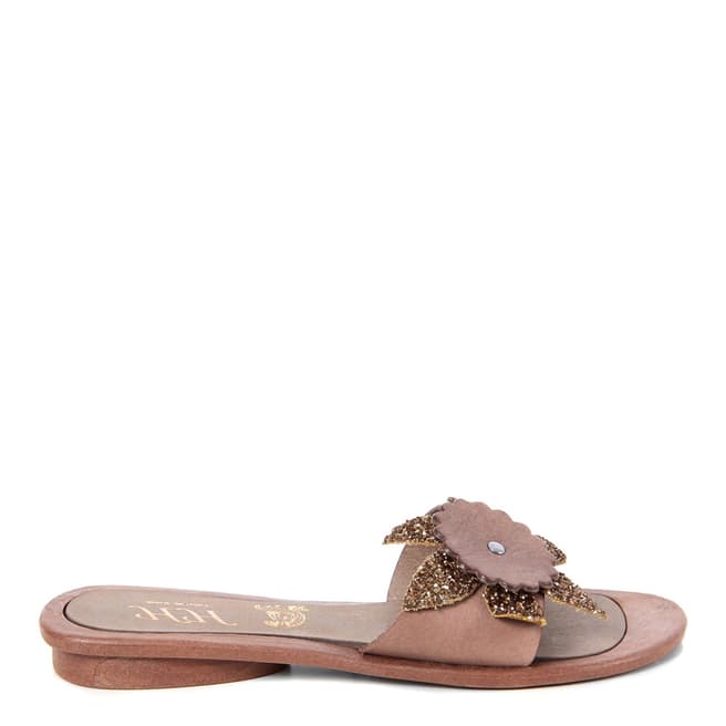 HH Made in Italy Light Brown Leather Giant Glitter Flower Sandal