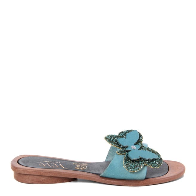 HH Made in Italy Light Blue Leather Glitter Butterfly Sandal