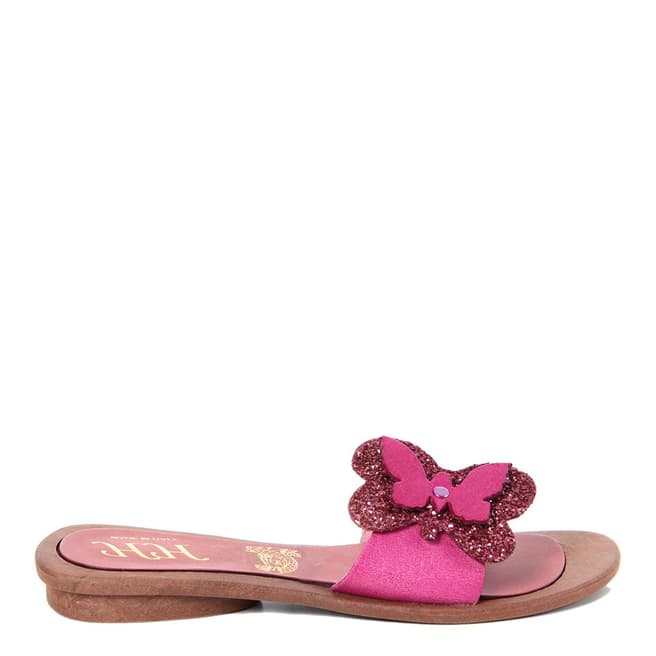 HH Made in Italy Pink Leather Glitter Butterfly Sandal