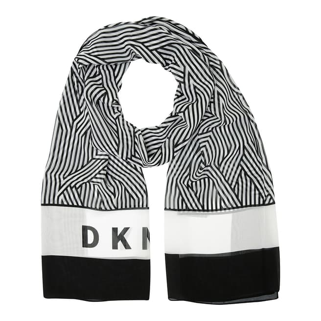 DKNY Black & White Cross Walk Logo Scarf