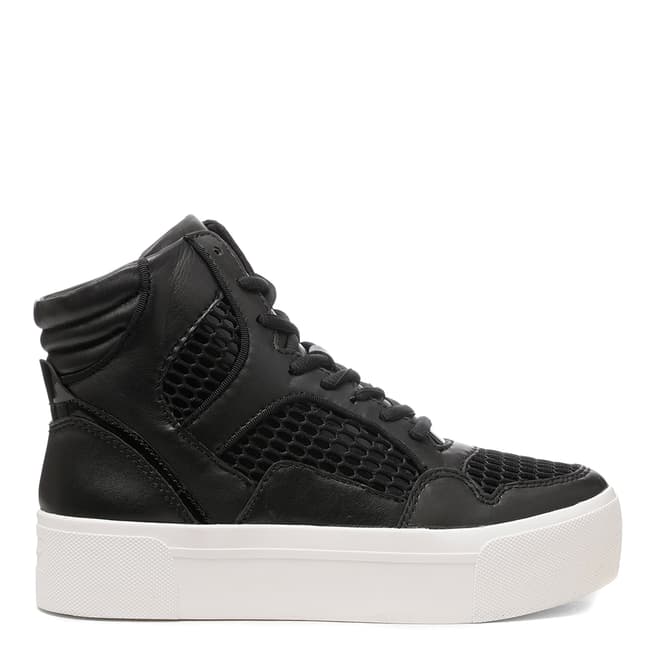 DKNY Black Leather And Mesh Bosley High Top Platform Sneakers