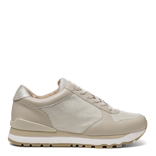 DKNY Taupe And Gold Leather Jamie Sneakers