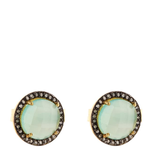 Liv Oliver Sea Green Chalcedony and Diamond Halo Stud Earrings
