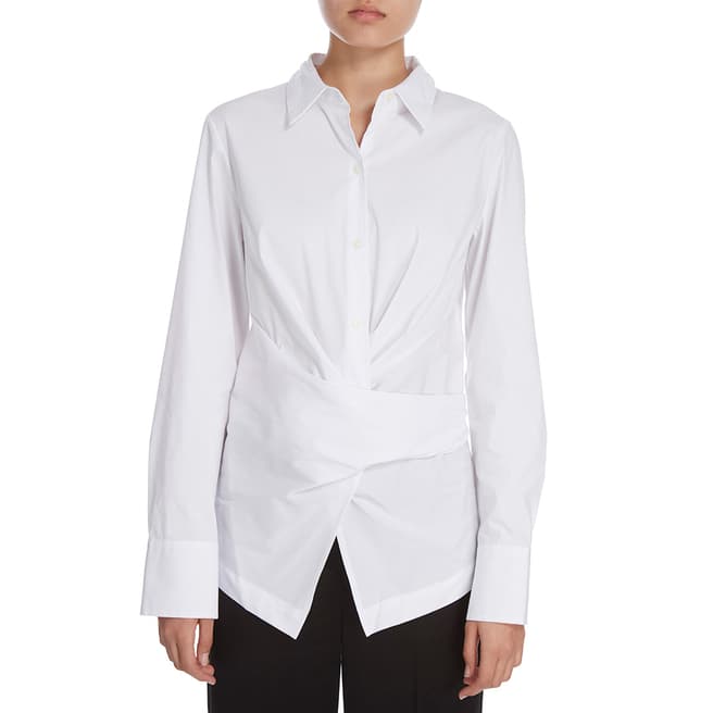 Donna Karan New York White Long Sleeve Collared Wrap Shirt