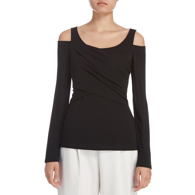 Donna Karan New York Black Long Sleeve Knit Crossover Top
