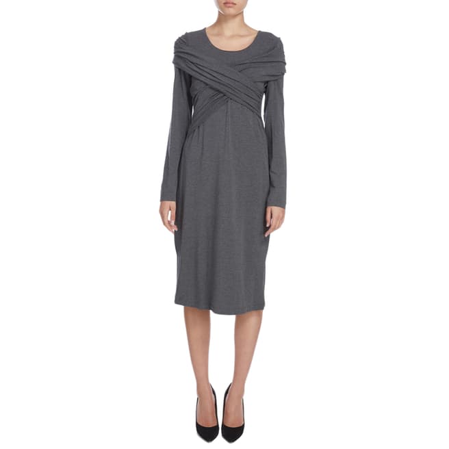 Donna Karan New York Dark Grey Long Sleeve Wrap Front Dress