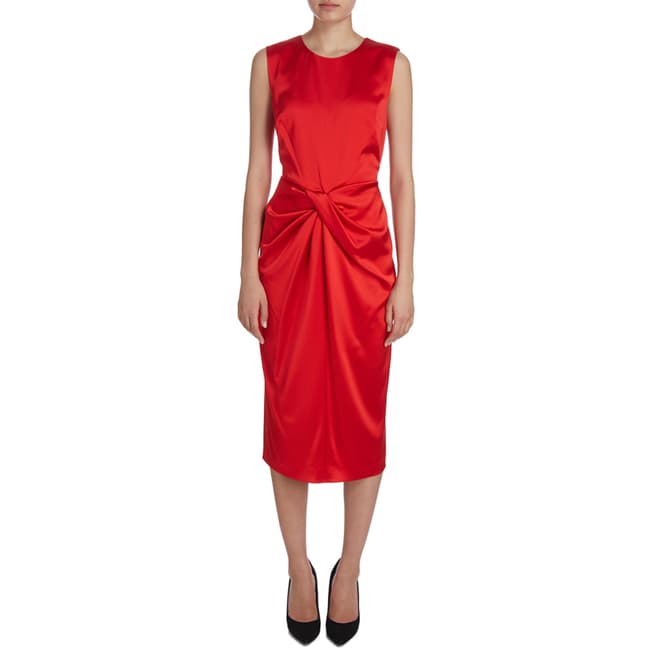 Donna Karan New York Red Sleeveless Drape Front Dress