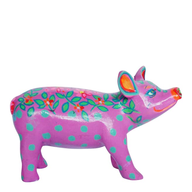 The Painted Pig Company Green Spots on Pink Mini Pig Sculpture