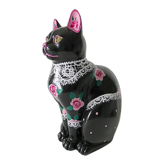 The Painted Pig Company Lace Dress with Roses on Black Cat Sculpture