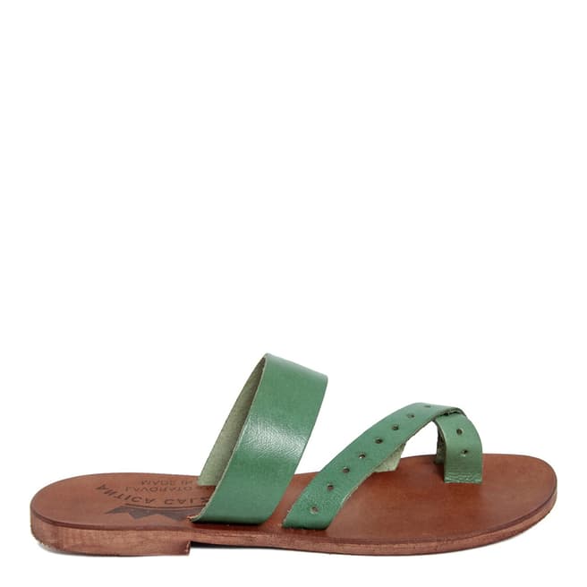 Antica Calzoleria Green Vintage Effect Leather Twist Strap Toe Thong Sandal