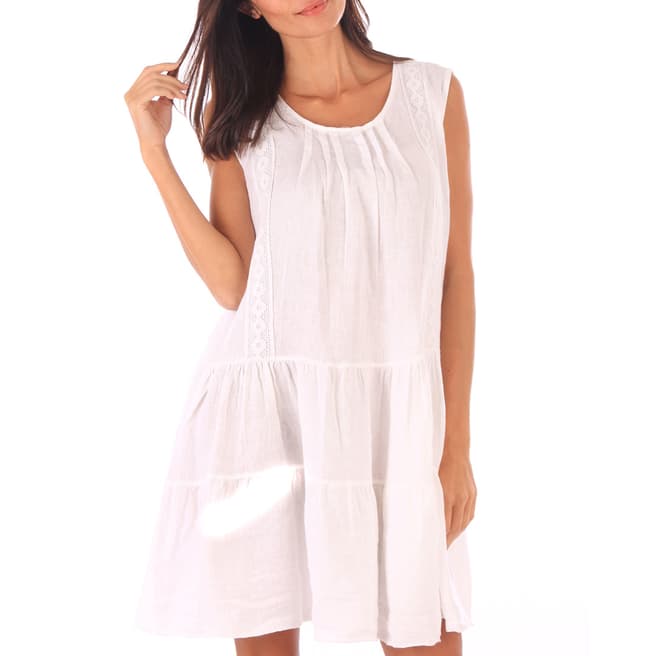 Toutes belles en LIN White Linen Sleeveless Gypsy Dress
