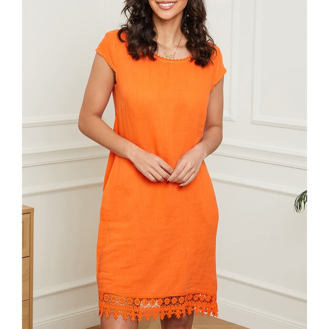 LE MONDE DU LIN Orange Lace Trim Linen Dress
