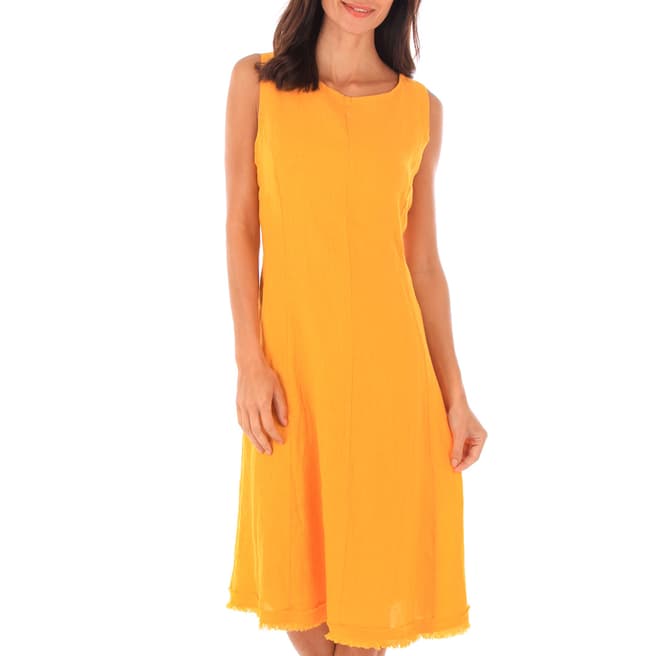 LE MONDE DU LIN Orange Sleeveless Linen Midi Dress