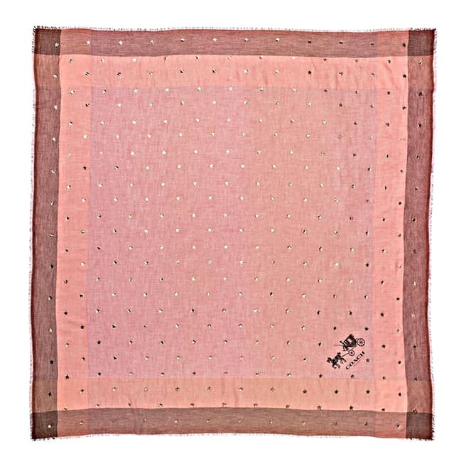 Coach Pale Pink Scattered Stars Foil Print Windowpane Challis Scarf