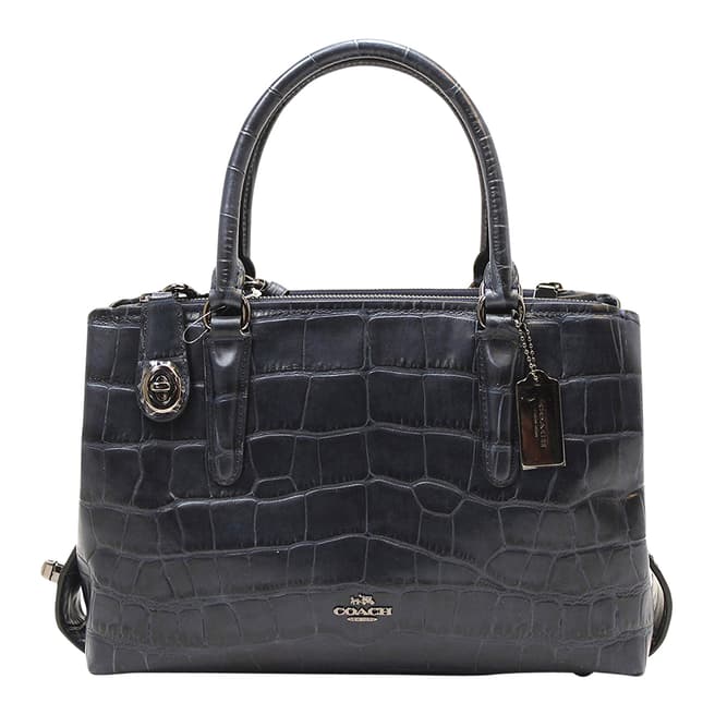 Coach Navy Embissed Leather Croc Brooklyn 28 Carryall Bag