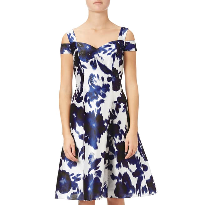 Adrianna Papell Midnight/Ivory Irridescent Faille Fit And Flare Dress