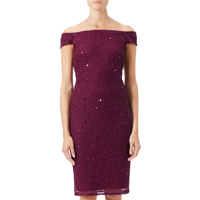Adrianna Papell Black Cherry Off The Shoulder Sequin Sheath Cocktail Dress