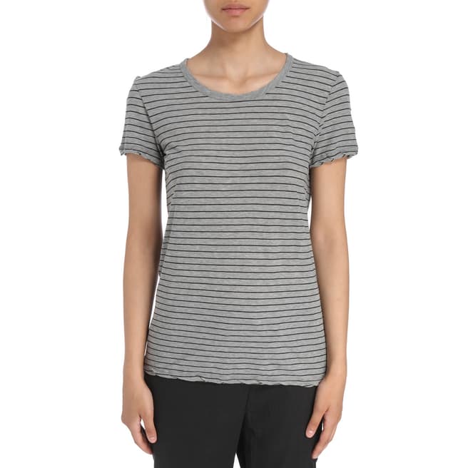 James Perse Womens Heather Grey/Black Classic Stripe S/S Crew T Shirt 