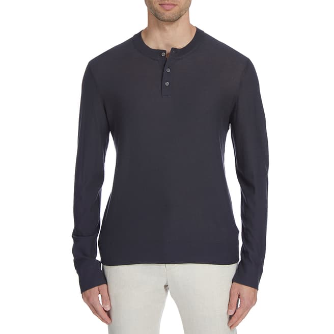 James Perse Mens Charcoal Gassed Cotton Henley Sweater