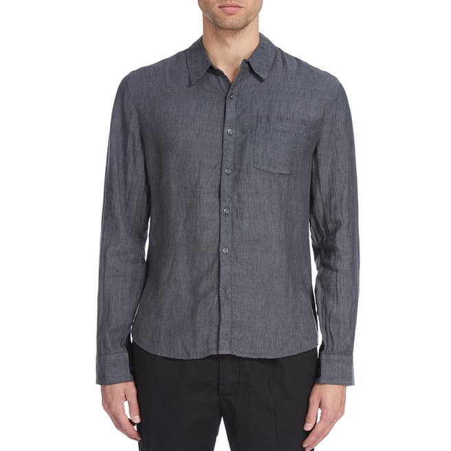 James Perse Mens Charcoal L/S End-On-End Line Shirt