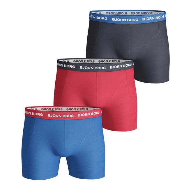 BJORN BORG Mens Blue / Red Contrast Shorts 3 Pack