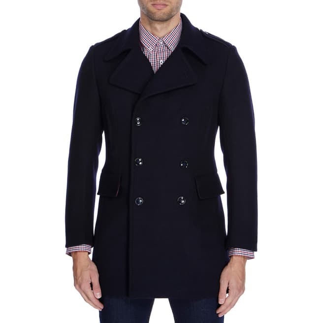 Gianni Feraud Navy Arie Double Breasted Wool Blend Coat