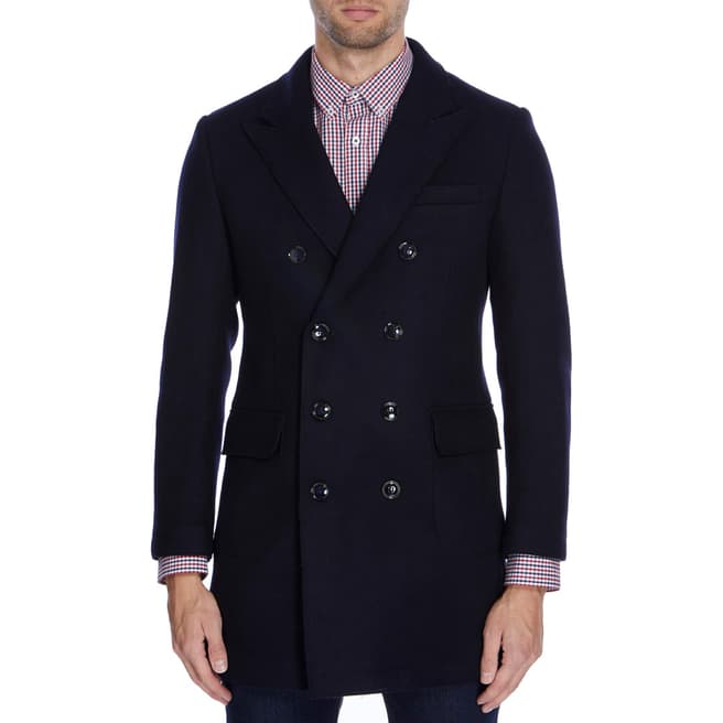 Gianni Feraud Navy Double Breasted Wool Blend Terrence Coat