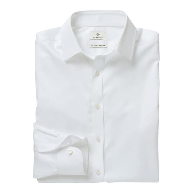 Gant White Plain Sateen Fitted Cotton Shirt