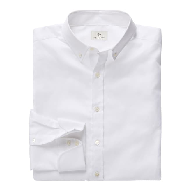 Gant White Cotton Pin Dot Fitted Shirt