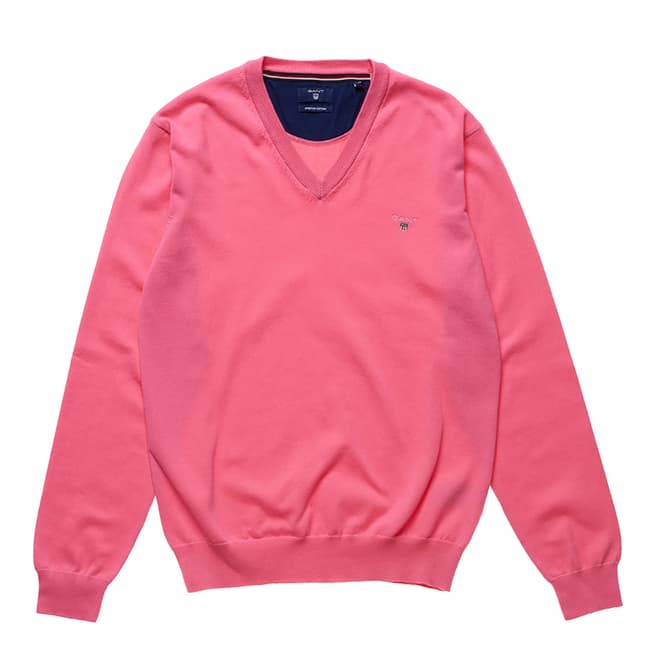 Gant Lipstick Pink Cotton V Neck Sweater