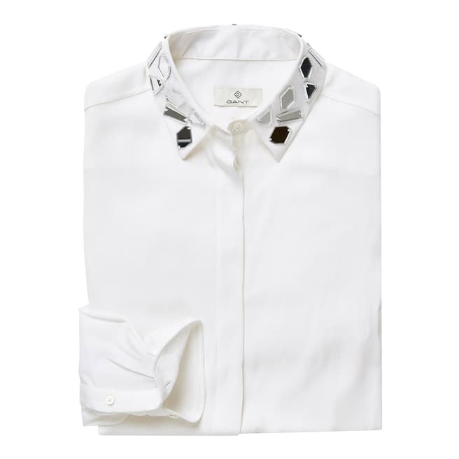 Gant White Beaded Collar Silk Blend Blouse