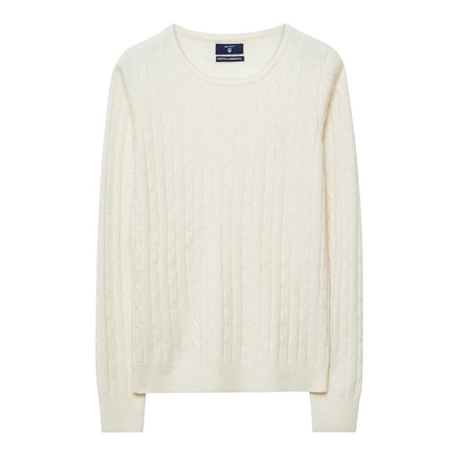 Gant Off White Stretch Lambswool Cable Crew Neck Jumper