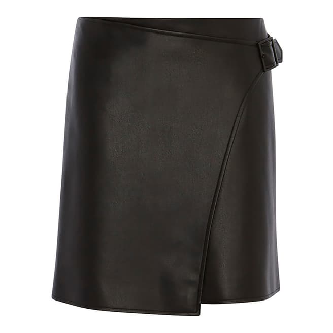 Karen Millen Black Faux Leather Wrap Skirt