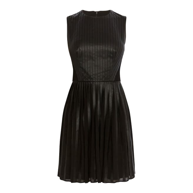 Karen Millen Black Faux Leather Pleated Dress