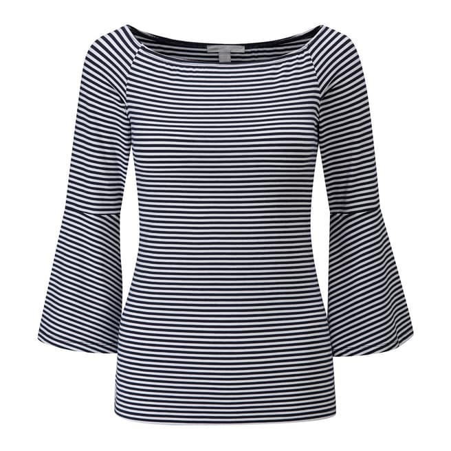 Pure Collection Navy/White Jersey Flute Sleeve Top