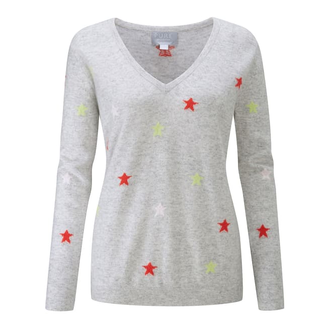 Pure Collection Multi Star Intarsia Cashmere Boyfriend Sweater
