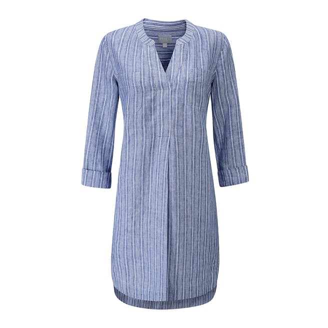 Pure Collection Chambray Blue/Soft White Linen Pocketed Dress