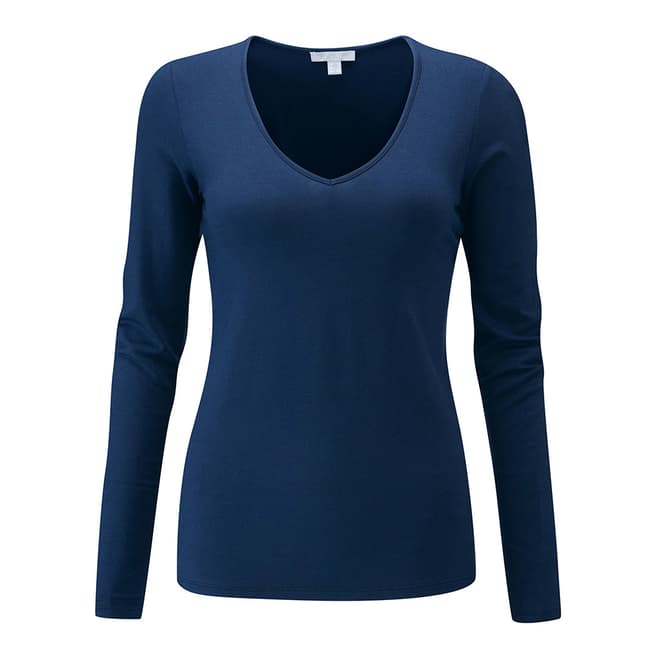 Pure Collection Navy Soft Jersey V Neck Top