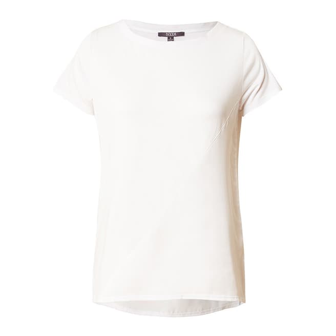 NYDJ White Mix Media Linen Blend T-Shirt