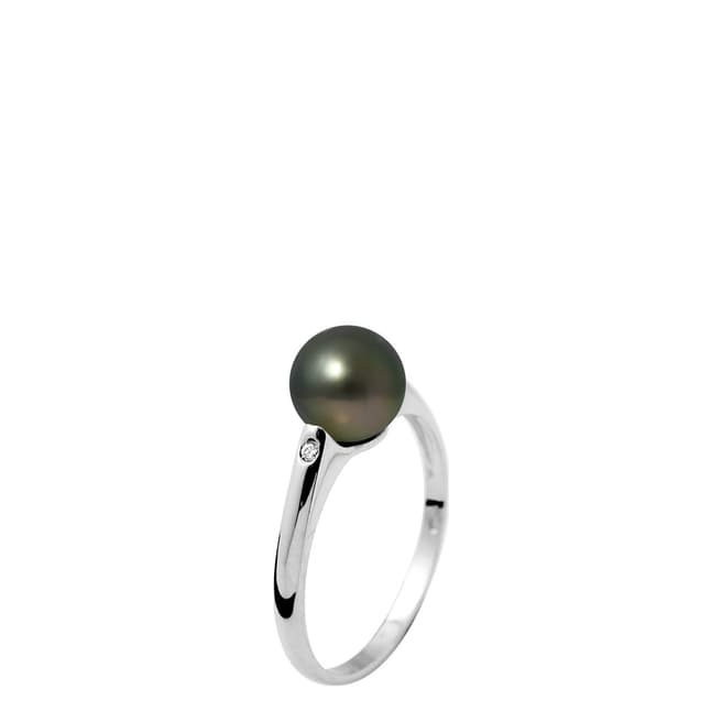Atelier Pearls Black Freshwater Pearl/Solitaire Diamond Ring 0.02cts