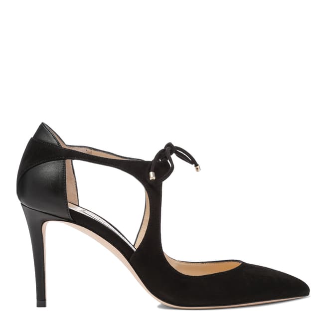 Jimmy Choo Black Suede and Nappa Leather  Vanessa 85 Pointy Toe Pumps