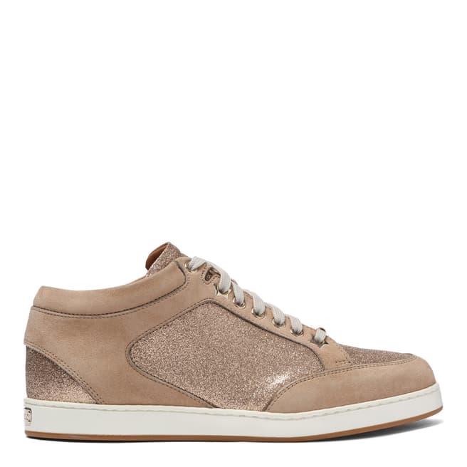 Jimmy Choo Nude Ice Fine Glitter and Suede Low Top Trainers