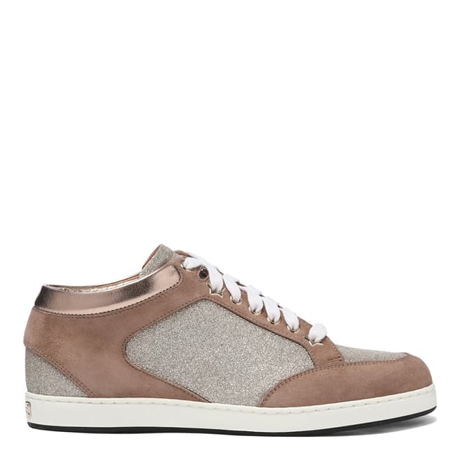 Jimmy Choo Platinum Ice Fine Glitter and Suede Low Top Trainers