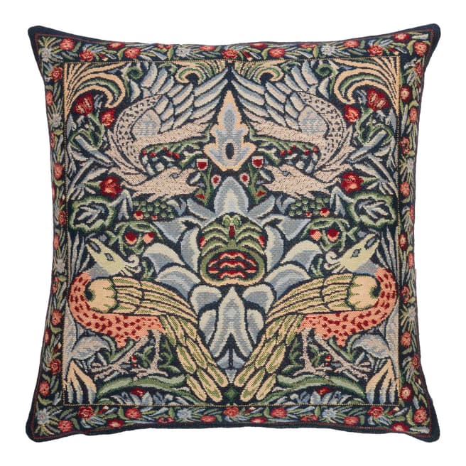 William Morris Blue Peacock & Dragon Tapestry Cushion 43x43cm