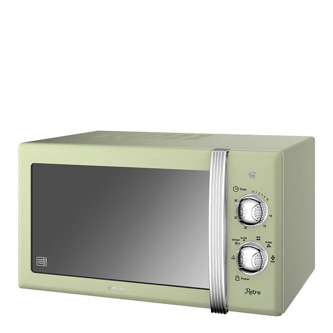 Swan Green Retro Digital Microwave, 800W