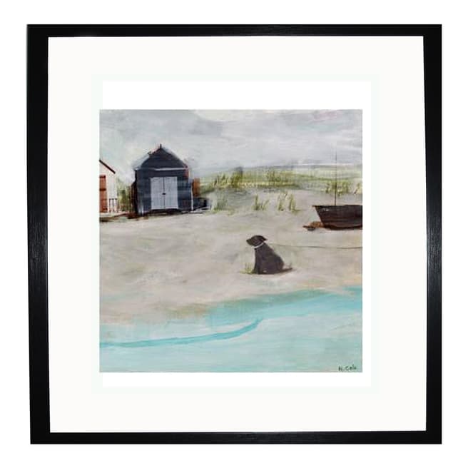 Hannah Cole Beach Hut & Dog 40x40cm Framed Print