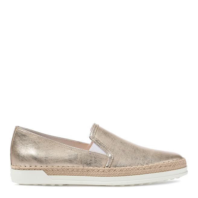 Tod's Women's Gold Distressed Leather Slip On Espadrille Sneakers