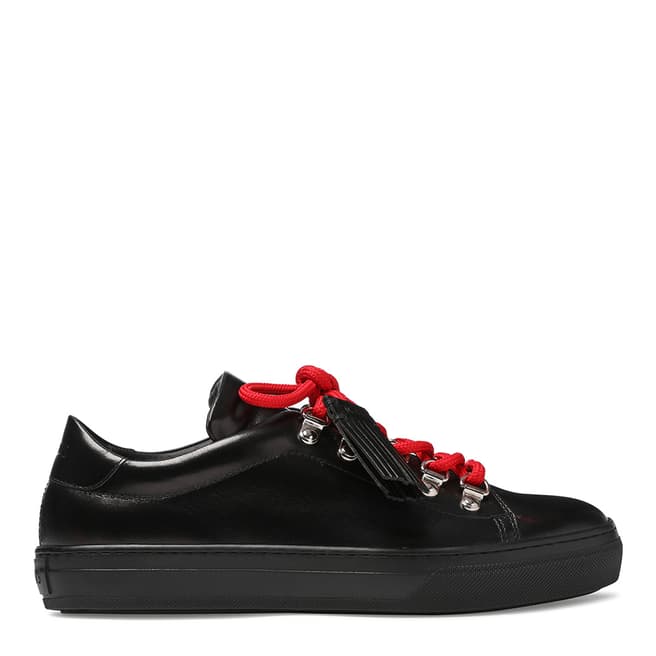 Tod's Women's Smooth Black Leather Contrast Lace Sneakers